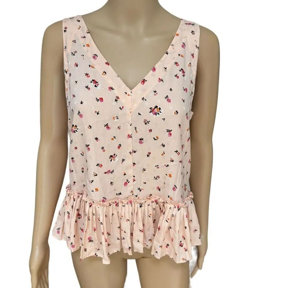 Rebecca Taylor Silk V Neck Floral Pleated Sleeveless Top Size 4